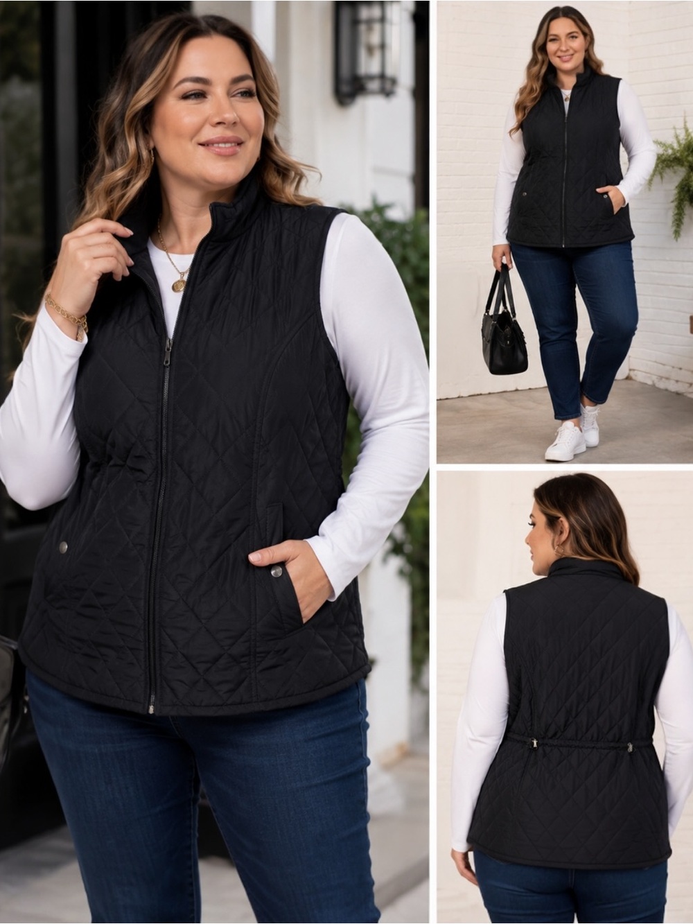 Croft & Barrow Black Quilted Zip Front Vest Women’s 1X Adjustable Waist